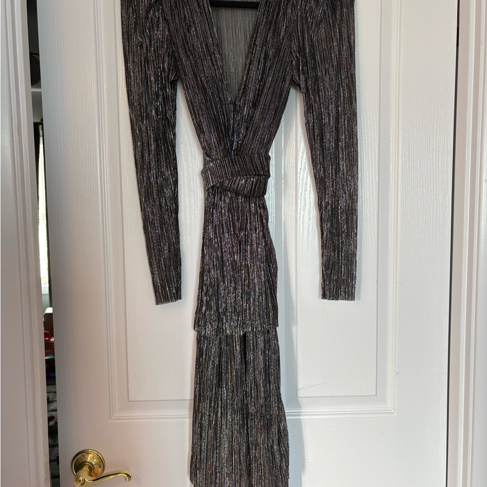 Sabina Musayev Carry Tiered Belted Multi Metallic Maxi Dress - Picture 2 of 3
